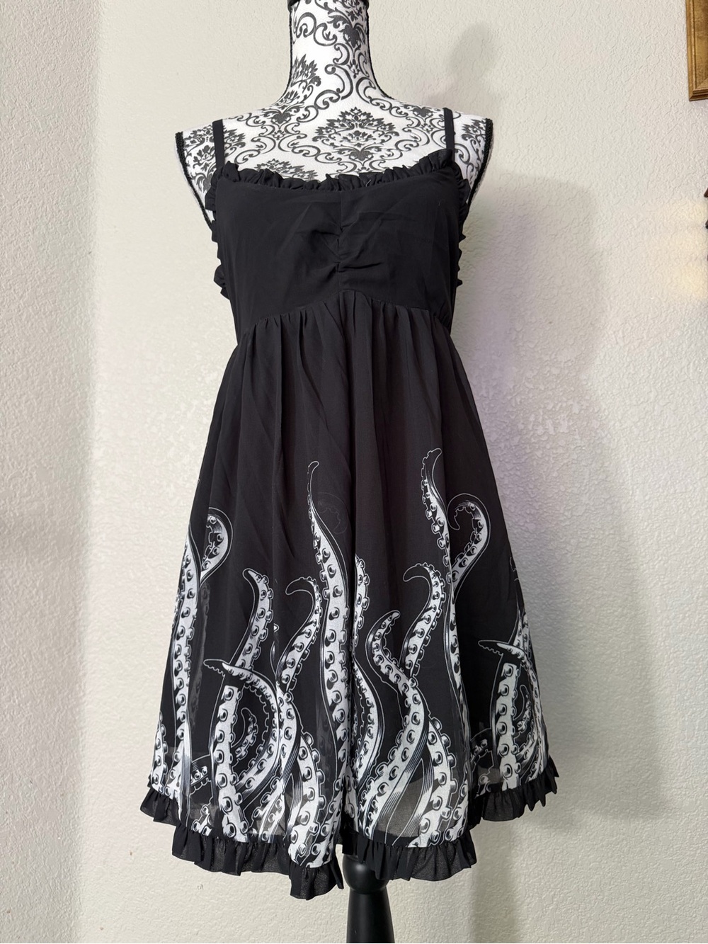 Sourpuss Black and White Tentacle Print Dress